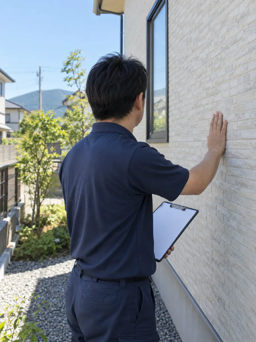 静岡で住まいの外壁を点検するスゴシアのスタッフ
